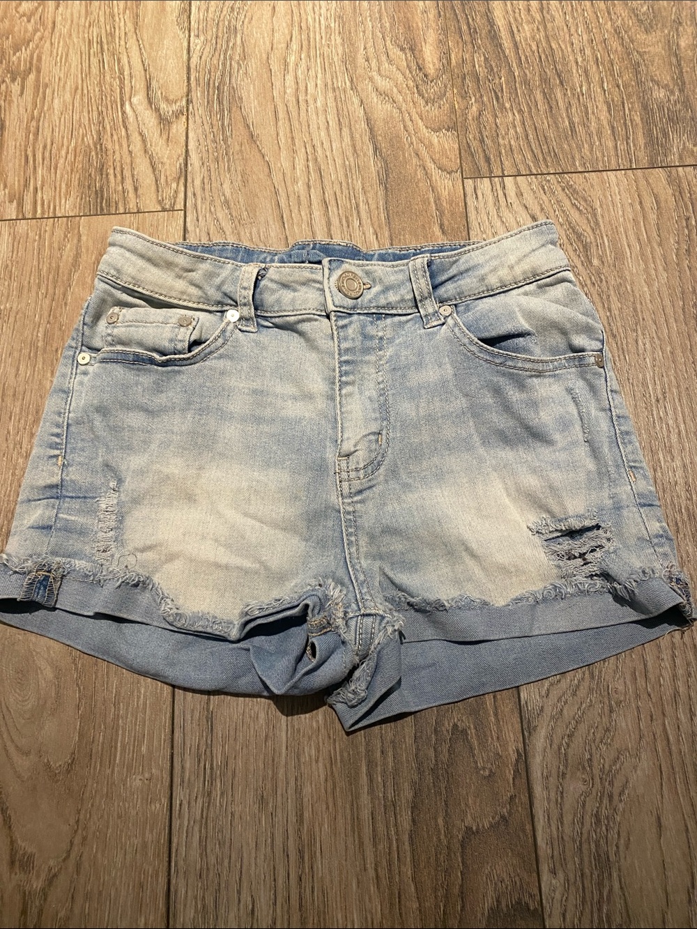 Indigo Rein Light Blue Distressed Denim Shorts